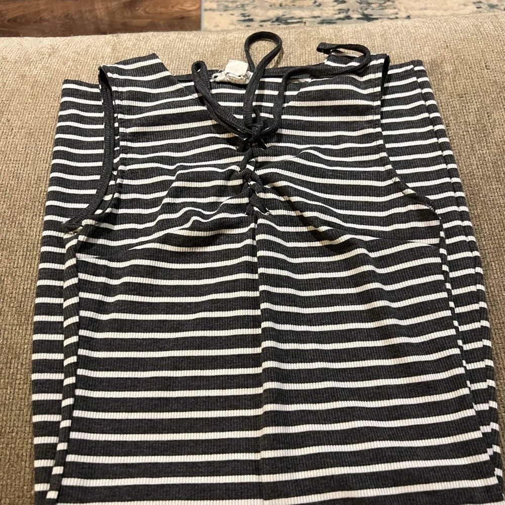 grey and white tie tank bodycon dress